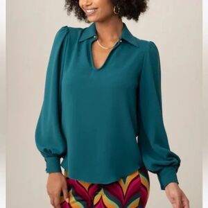 Trina Turk HOT PINK Seaport Long Sleeves Blouse with Removable Chain Sz M ***